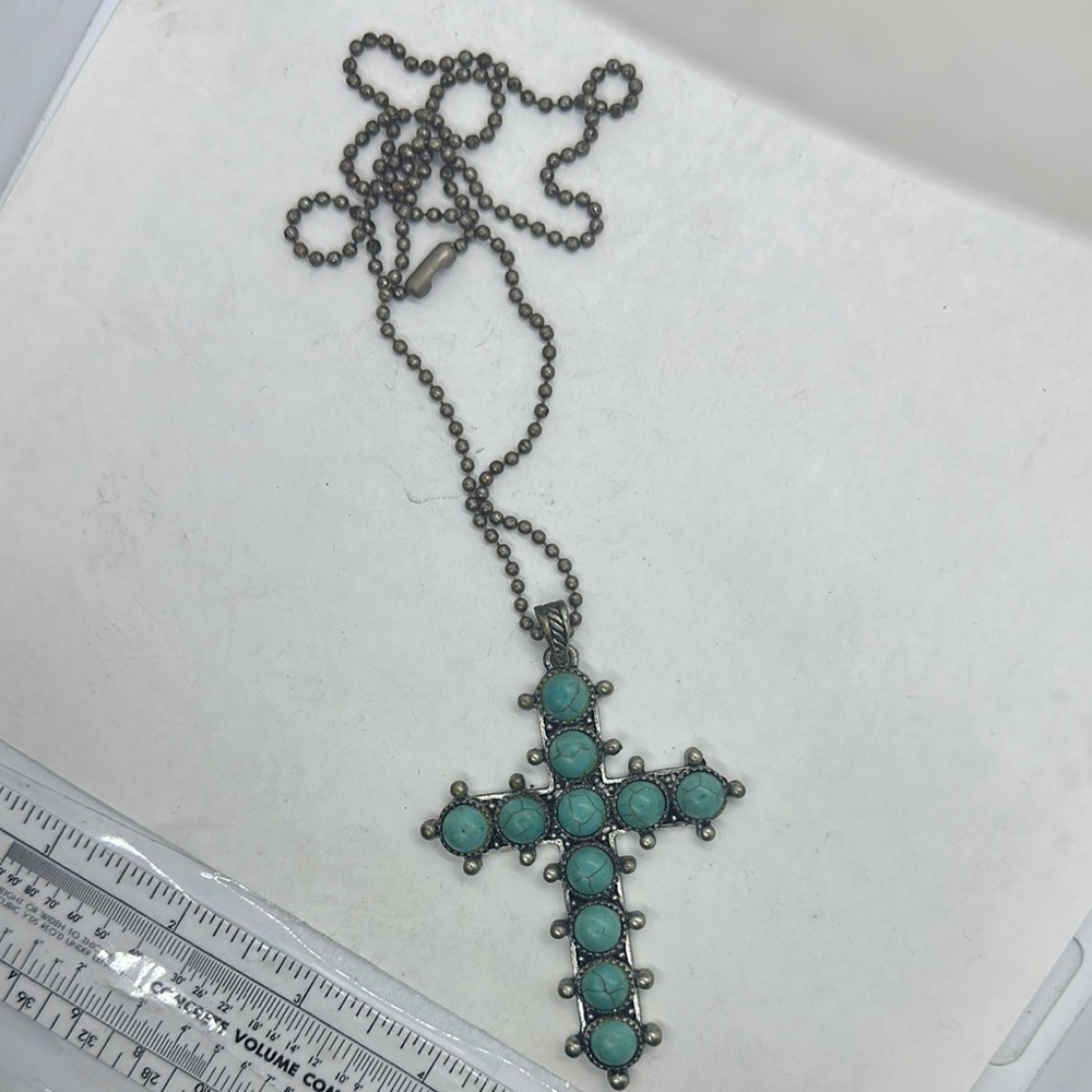 Blue and Silver Cross Pendant Necklace